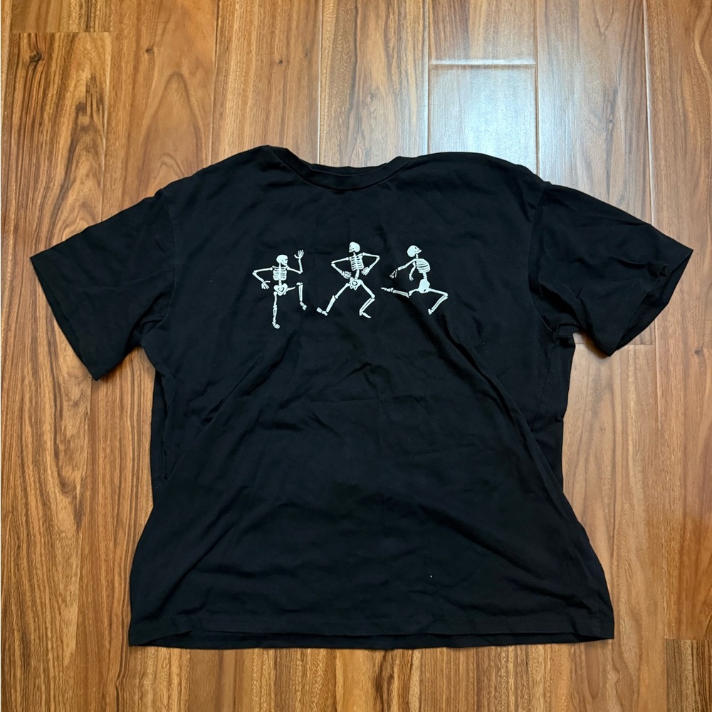 Black T-Shirt with Dancing Skeletons